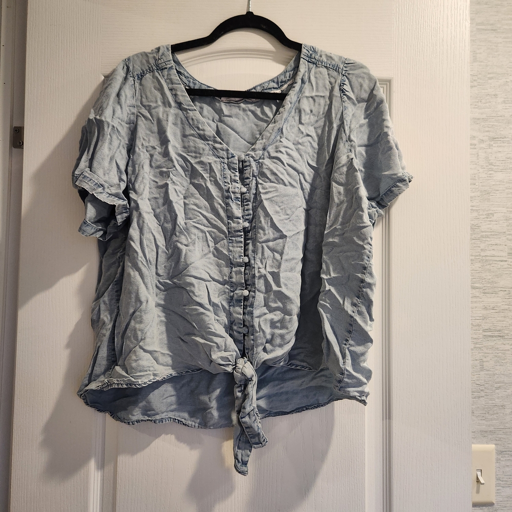 Jane and Delancey Sky Blue Tie-Front Blouse Size 1XL Euc
